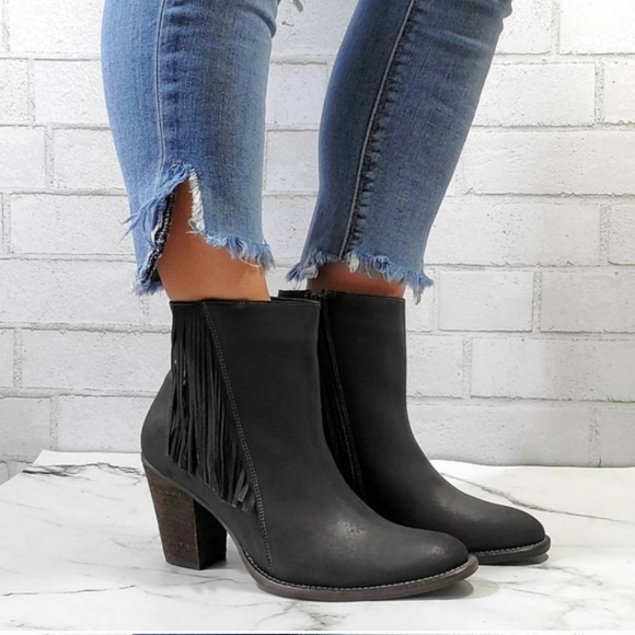 Anthropologie Shoes - Anthro's Klub Nico Gray Batilda Fringe Booties